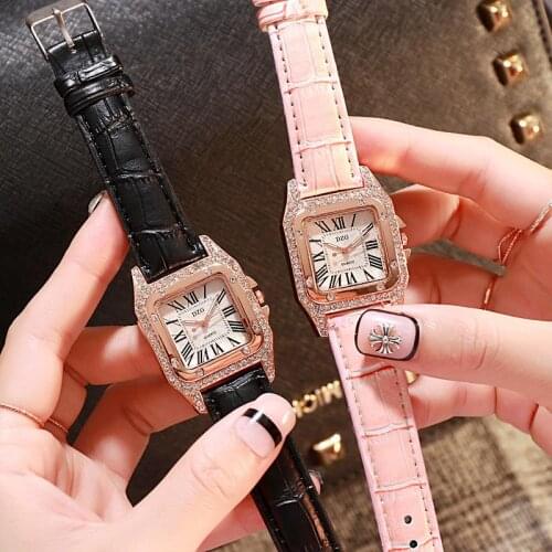 Fashion Women Quartz Diamond Simple Square Watch Wristwatch Leather Band Classic Analog Lady Girls Female Casual Watches