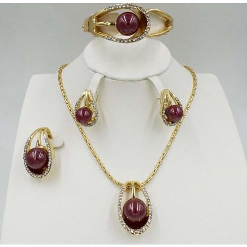 Nwe Dubai Fashion Charming Womens Jewelry Set Luxury Crystal White Pearl Necklace Bracelet Wedding Accessories