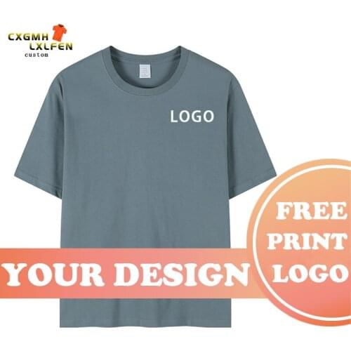 Mens 13-color custom logo short-sleeved high-end cotton embroidered T-shirt round neck printing DIY brand text