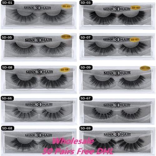 Wholesale Eyelashes 50Pairs 3D Mink Lashes Luxury Hand Made Mink Lash Long Lasting Volume Lashes Extension False Eyelashes Free