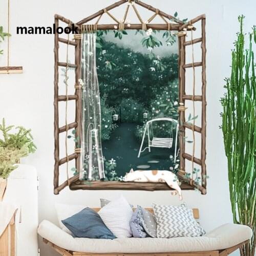 Cat window stickers bedroom sofa living room background wall decoration stickers forest night view self-adhesive wall stickers