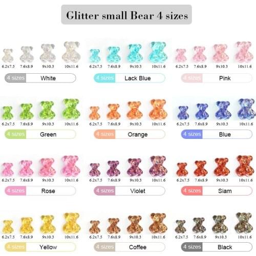 New Resin Aurorawith Sequins Bow Tie Cute Bear Multi-Size Mixing Nail Art Rhinestone DIY Ornaments ManicuDecorations 100/PCS
