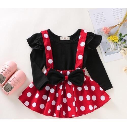 New Style 2pcs Baby Todder princess set Girl fashion long sleeve ruffle top+ Suspender dot Skirt Spring Winter Set ST19081