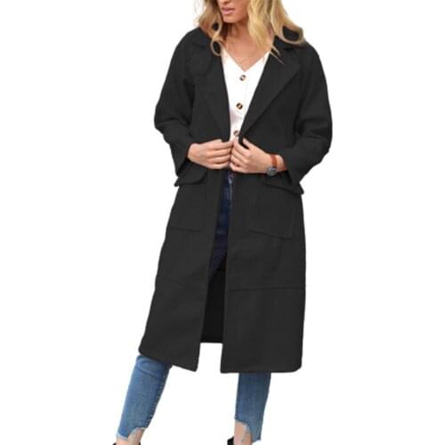 Women Autumn Winter Buttons Pockets Long Sleeve Knee-length Coat Lapel Overcoat
