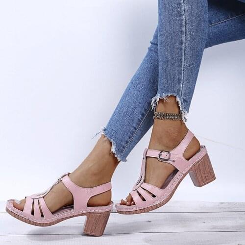 New Summer Sandals Women High Heels Sandals Casual Woman Heeled Shoes Women Sandals Peep Toe Mother Square Heel Shoes