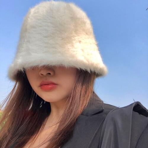 2021 Hat winter womens fashion Solid color rabbit fur hat bucket cap fishermans hat retro knitted wool basin Bucket Hat Panama