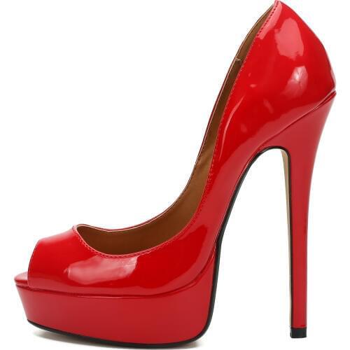 Toe Cleavage stilettos RED wedding shoes woman sexy 16cm Thin Heels Peep Toe Platforms Crossdresser Pumps Plus:40-45 46 47 48