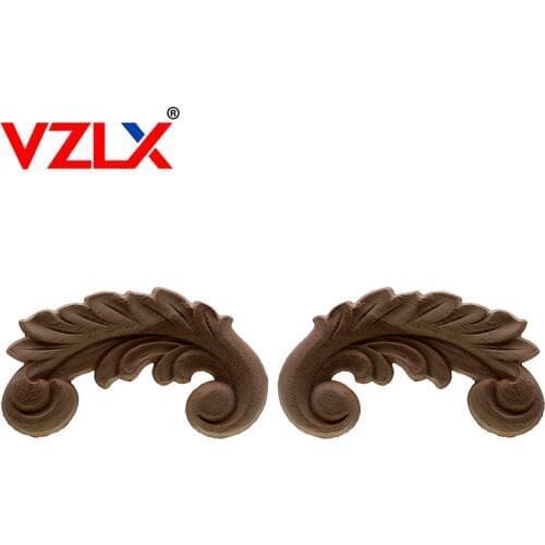 VZLX 2PC Retro Wood Carving Decal Corner Home Decor Onlay Applique Wall Door Furniture Decorative Figurine Wooden Miniature