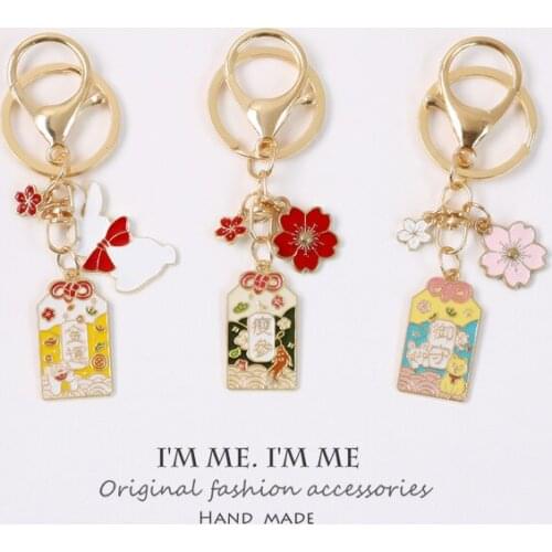 Japan Traditional Amulet Talisman Churinga Periapt Maneki Neko Lucky Cat Good Luck Sakura Keychain Women Car Bag Pendent D699