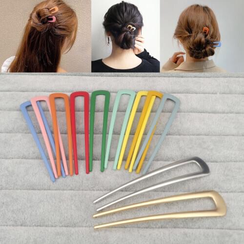 Japan Metal Hair Sticks Women Hair Clip Pins Simplicity Colorful U Shape Girls Hairpins Hair Jewelry Accessories Gifts