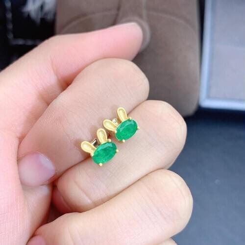 SHILOVEM 925 sterling silver Natural Emerald stud earrings classic fine Jewelry women wedding wholesale 4*6mm jce0406911agml