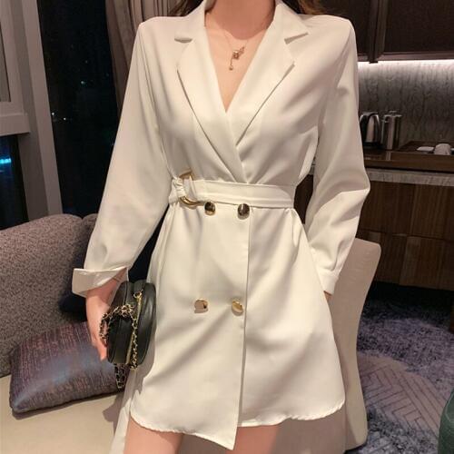Fashion 2019 Blazer jackets Womens Double Breasted Long Slim Buttons Bandage Women blazers Female 2019 Coat Ladies blazers 227