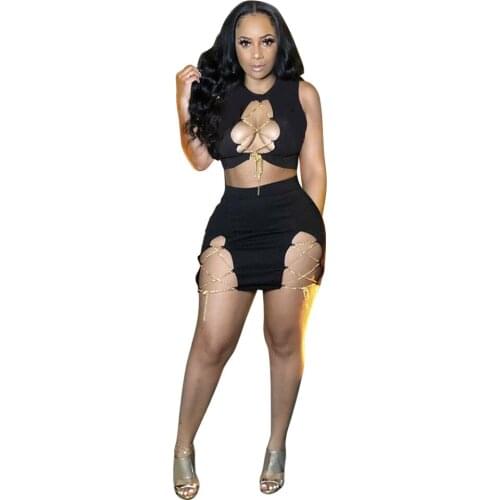 2021 New Product Bandage Crop Top Elastic Waist Drawstring Skirts Good Quality Off Shoulder Sleeveless Women Two Piece Sets