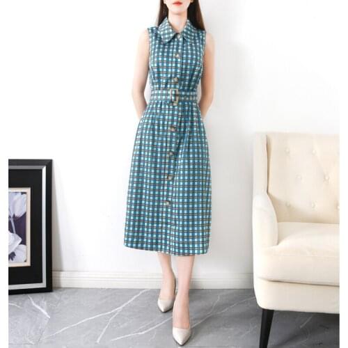 2021 New Spring Summer Plaid Sleeveless Shirt Belted Cotton Dress US 2 -8 US Fashion