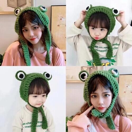 Funny Frog Hat Family Matching Hat Cute Mother Kids Winter Warm Party Hat for Women Children