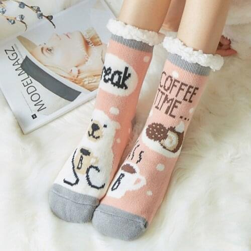 Winter thickened cold-resistant Christmas socks bear pattern home floor socks snow socks plus velvet sleep socks slippers socks