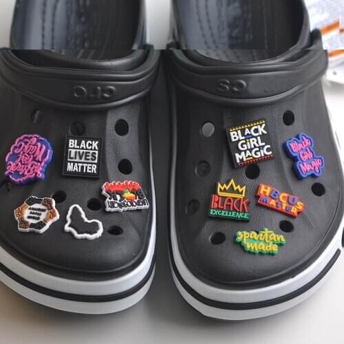 1 PCS I Can Not Breathe Shoe Charms Soft PVC For Croc Shoe Charm Black Lives Matter Fist BGM BLM King Boy Girl Xmas Gift