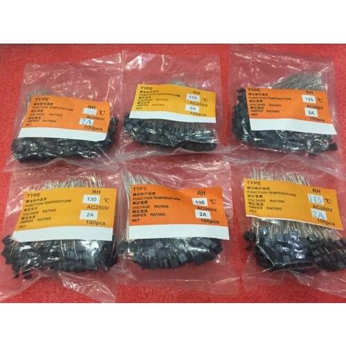 100pcs RH 92 95 102 105 115 120 125 130 135 140 145 150 Degree Thermal Fuse RH temperature fuse 2A 250V fan motor thermal fuse