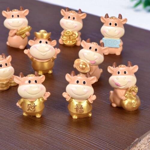 2021 Fortune Luck Wealth Bull Decorations Fortune New Year Golden Bull Ornaments Micro Landscape DIY Desktop Gift Home Decor