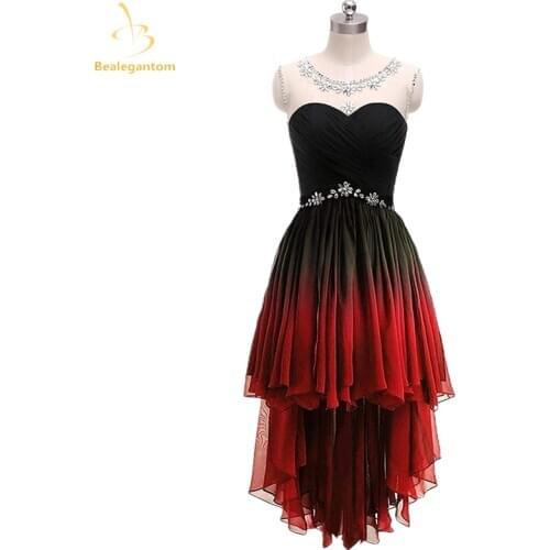 Bealegantom 2021 Hi-Lo Gradient Chiffon Short Prom Dresses Ombre Beads Crystal Evening Homecoming Party Gown QA1567