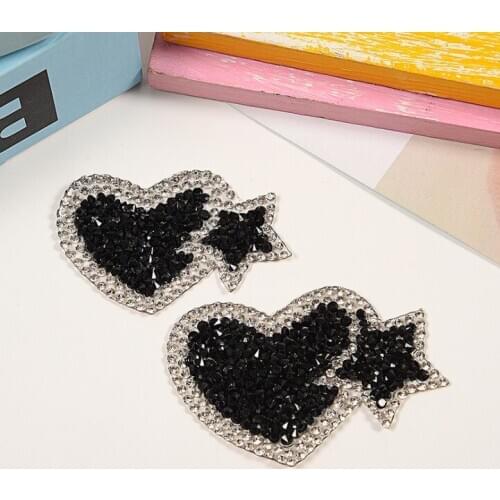 3Pcs Hearts N Stars Rhinestones Iron on Patches for Clothing Hotfix Rhinestone Sticker on Clothes for Kids DIY Applique Patch