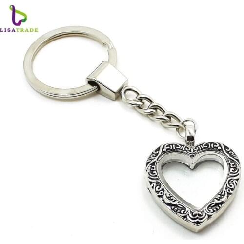 5PCS! 30mm key chain Heart magnetic glass locket keychains floating charm locket Zinc Alloy LSFK10*5