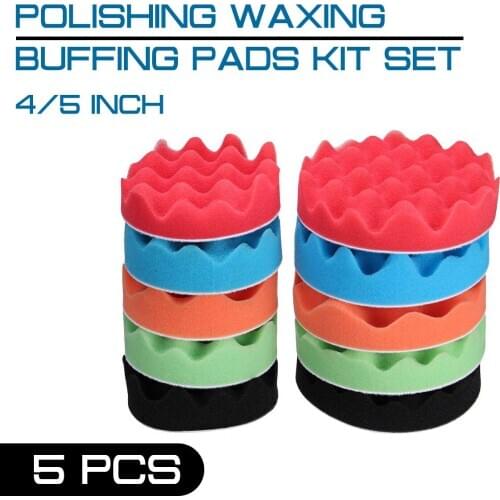 5Pcs 4"/5" Sponge Polishing Waxing Buffing Pads Kit Set Compound For Auto Car Furniture