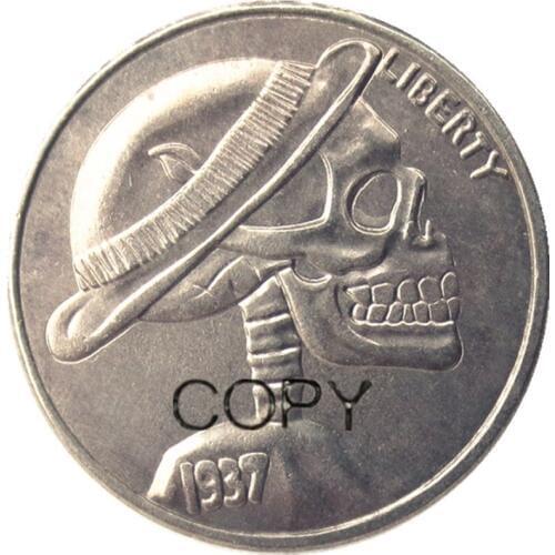 BU(08)Hobo Nickel 1937-D 3-Legged Buffalo Nickel Rare skull zombie skeleton Funny Copy Coin