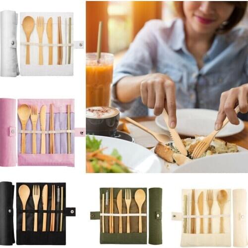 Wooden Utensils bamboo Travel Cutlery Set Reusable Utensils With Pouch Camping Utensils Zero Waste Fork Spoon Knife Flatware Set