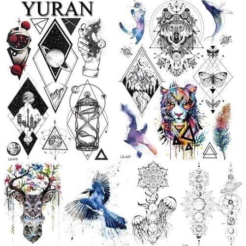 Geometric Star Planets Fake Waterproof Tattoos Stickers Flash Diamond Tiger Temporary Tattoo Paper Body Arm Art Tatoo Custom
