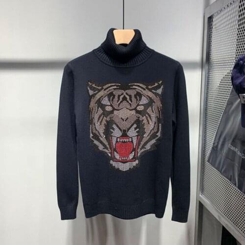 2021 Tiger Drill Cashmere 100% Fashion Turtleneck Sweater Mens Slim Sweatshirt Casual Pullover