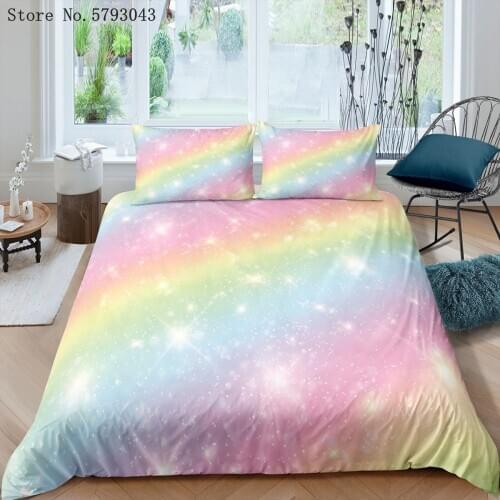 2/3 Pieces Cartoon Rainbow Bedding Set 3D Print Colorful Duvet Cover Single Queen King Bed Quilt Cover Pillowcase (No Sheets)