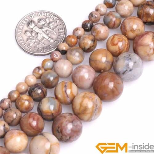 4/6/8/10mm Round Brown Venus Jaspers Stone Semi Precious Brown Beads Natural Stone Beads For Jewelry Making Strand 15" Wholesale