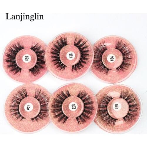 LANJINGLIN 1Pair False Eyelashes Soft 3D Mink Lashes Wispy Fluffy Natural Faux Mink Eyelashes Makeup Tools Extension Lashes