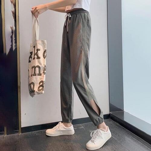 Summer Ice Silk Pants Casual Sweatpants Women Plus Size Hollow Loose Pants Korean Fashion All-Match Elastic Waist Trousers