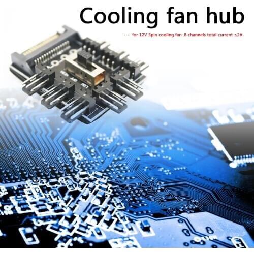 Multi-functional Splitter Cooler Cooling Fan Hub Practical Durable PC SATA 1 to 8 3Pin 12V Power Socket PCB Adapter
