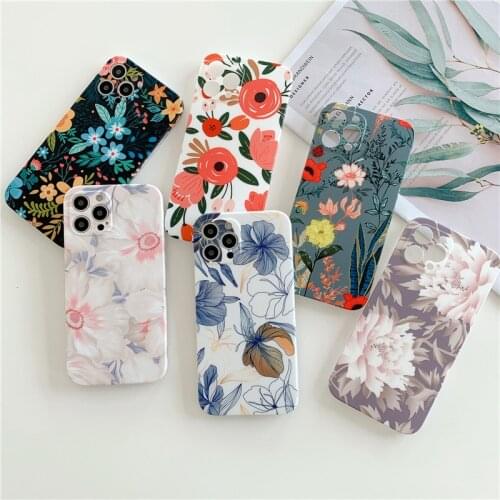 Fashion Frosting Flower Leaf Phone Case for IPhone 12 PRO MAX 11 X Xs Max XR 7 8 Plus Retro Funda Cover Soft TPU Silicone Coque
