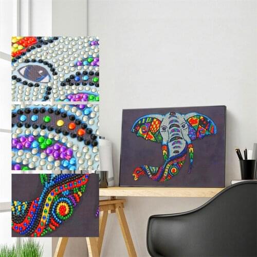5D DIY Special Shaped Diamond Painting Colorful Elephant Embroidery Mosaic Kit Home Decor Decorated Living Bedroom Classroom