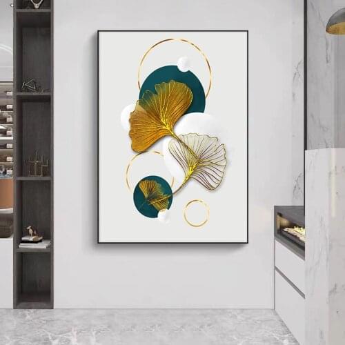 Nordic Golden Abstract Plant Leaf Wall Art Canvas Painting Modern Luxury Poster Print Wall Picture for Living Room Bedroom Decor