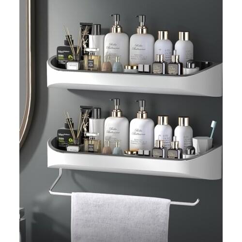 Wall-mounted Bathroom Shelf Rotatable Towel Bar Kitchen Organizer For Bathroom Accessories Without Drill Large Capacity Storage
