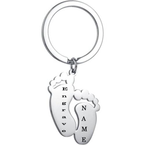 Personalized Baby Feet key Chain Stainless Steel Engrave Name Text Custom Foot Keychain For Family Drop Shipping