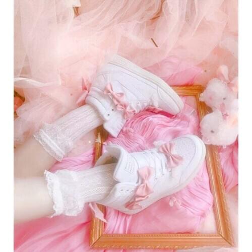 Lovely rabbit high-top casual shoes bowknot cute shoes college student style sweet princess daily kawaii girl cosplay shoes