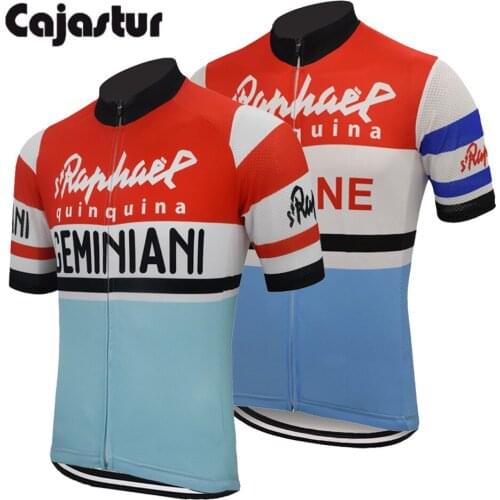 Retro cycling jersey team men summer short sleeve classic cycling tops full zipper mtb bike wear clothing cajastur