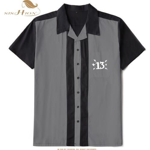 SISHION Mens 50s Male Clothing Rockabilly Style Casual Cotton Mens Shirts Short Sleeve Bowling Casual Button-Down Shirts ST127