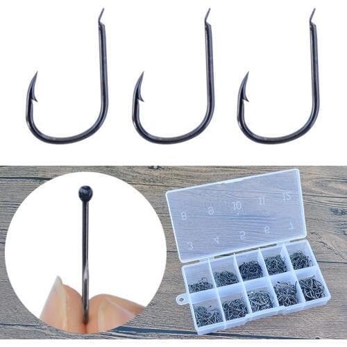 Iseama Fishing Hooks 500pcs/set Flatted Iseama Fish Hook High Carbon Steel Freshwater Fishing Barbed Fishhooks with Box Package