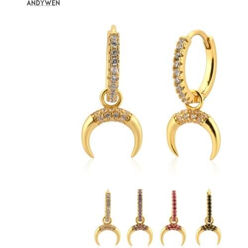 ANDYWEN 925 Sterling Silver Moon Drop Earring Women Fashion Rock Punk Luxury Crystal Zircon Pendiente Charm Jewelry Rock Punk