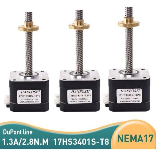 3PCS nema17 T8 lead screw stepper motor 2/4/8mm Pitch 42 Series motor 17HS3401S-T8 L310MM with brass nut