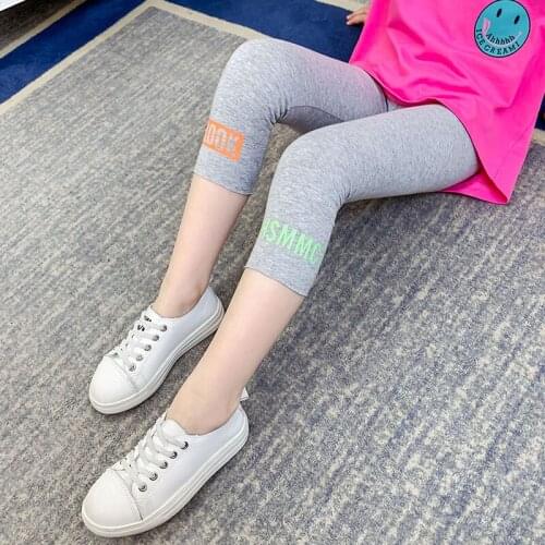 Girls Cropped Leggings Summer Knee Length Pants Letter Cartoon Printed Clothing Girls Pants Children Kids Sport Trousers