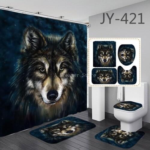 3D Printed Wolf Dinosaur Shower Curtain High Quality Waterproof Dolphin Bathroom Polyester Fabric Bathroom Curtain