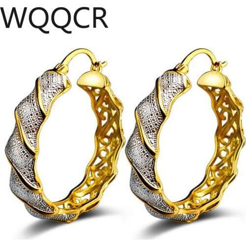 Womens Round Earrings Vintage Gold Big Earrings NEW Fashion Jewelry Statement Earrings Fashion Jewelry Modern Summer 41x43MM